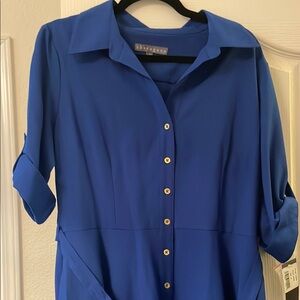 Sharagano Blue Cuffed Sleeve Button Down Dress